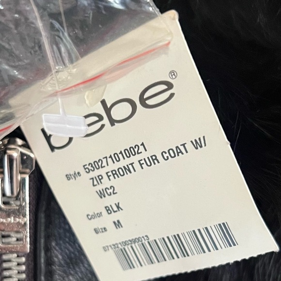 Bebe Black Zip Front Leather Rabbit Fur Coat NWT Medium - Picture 9 of 14